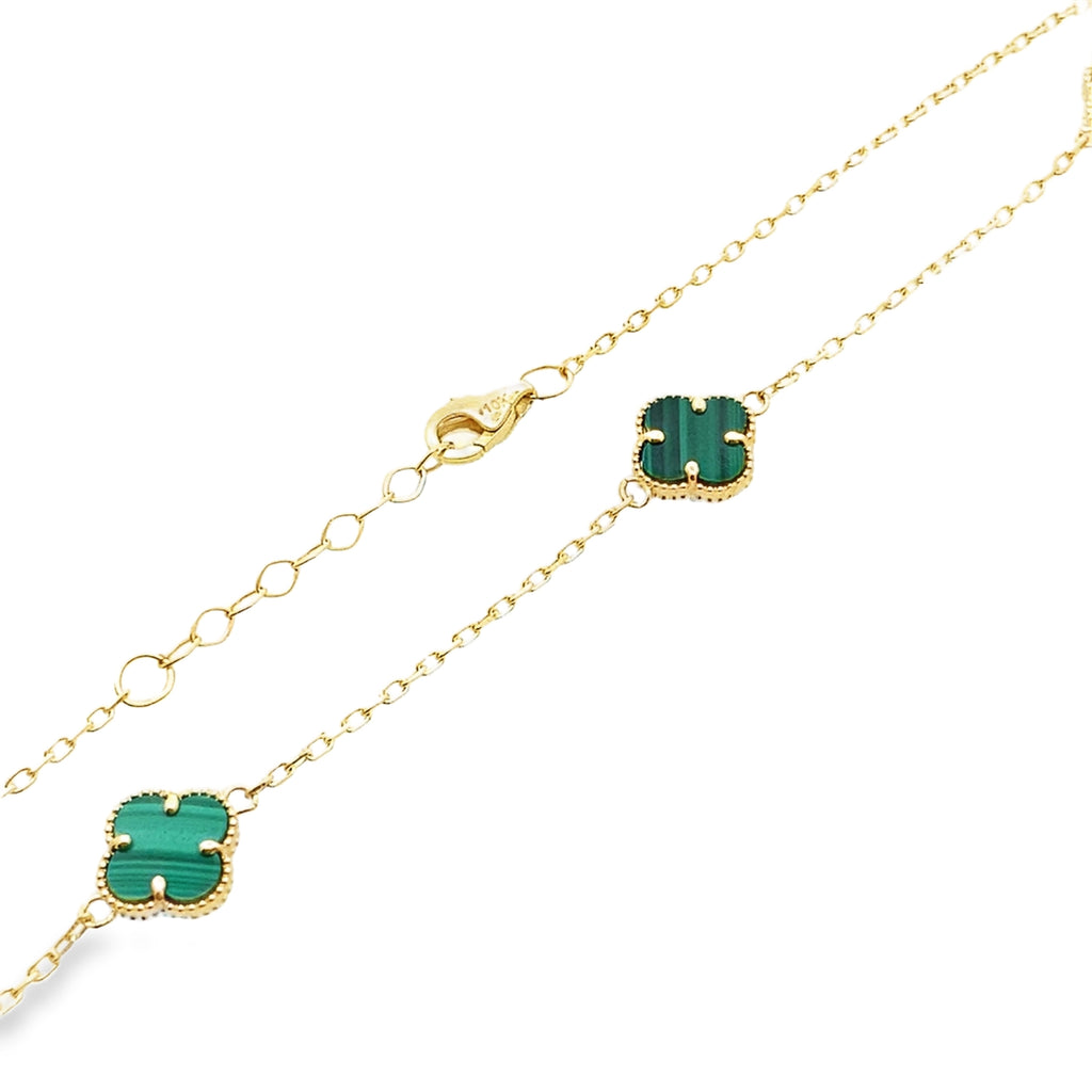 10K Yellow Gold Five Small Green Flowers Necklace 18In 2.9Dwt