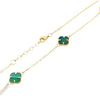 10K Yellow Gold Five Small Green Flowers Necklace 18In 2.9Dwt