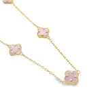 10K Yellow Gold Five Small Pink Flowers Necklace 18In 3.5Dwt
