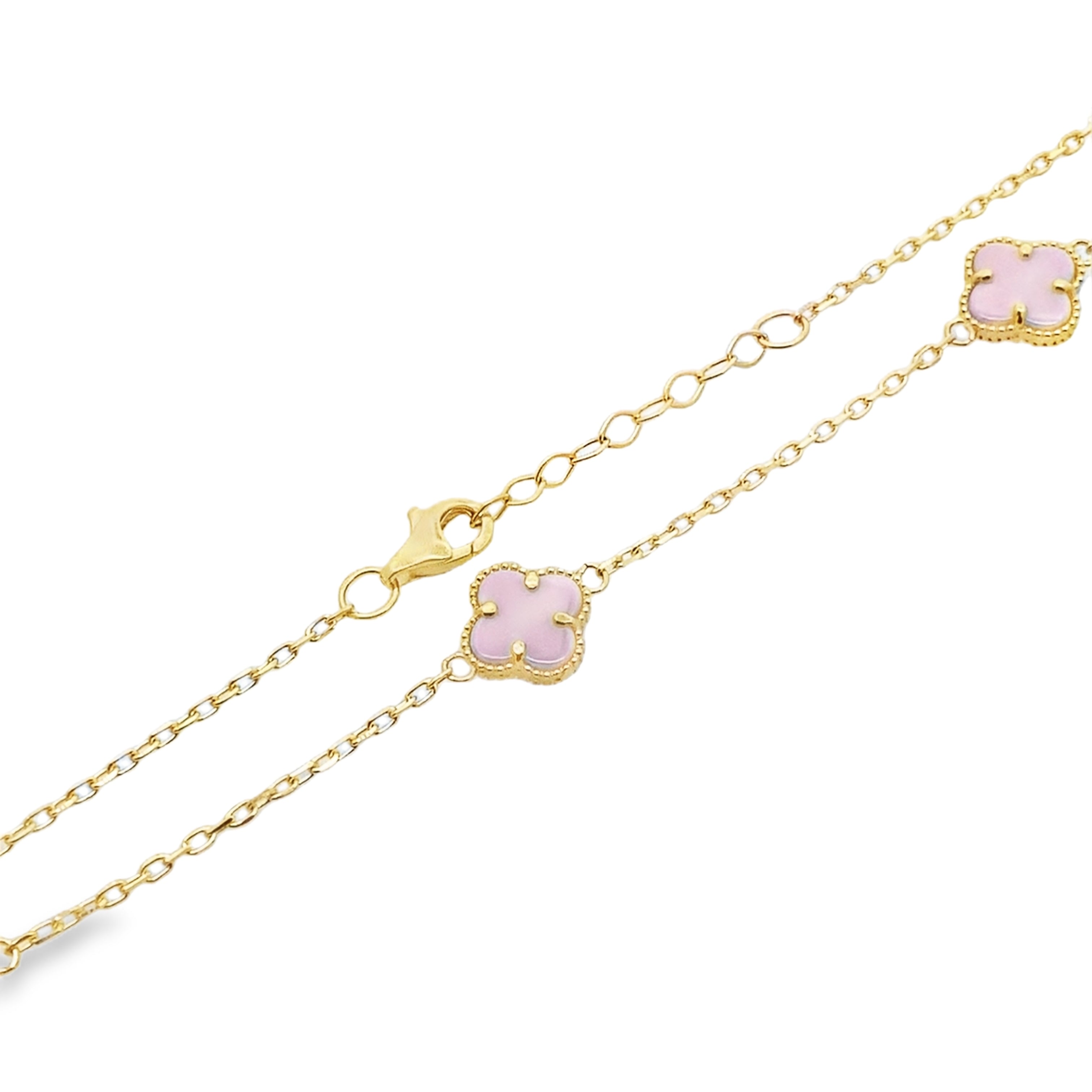 10K Yellow Gold Five Small Pink Flowers Necklace 18In 3.5Dwt