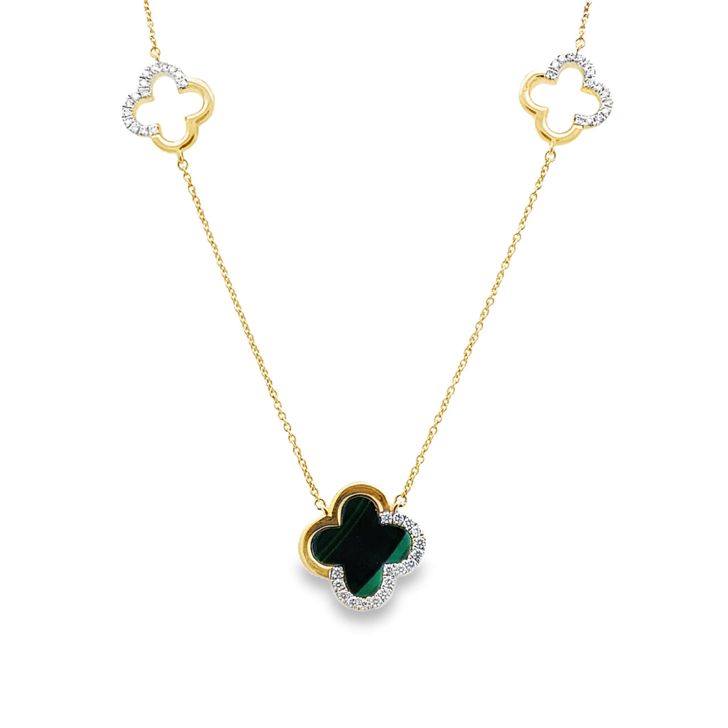 0.25Ct 18K Yellow Gold Cable Link Rd Diamond Green Stone Flower Necklace 18In 3.1Dwt