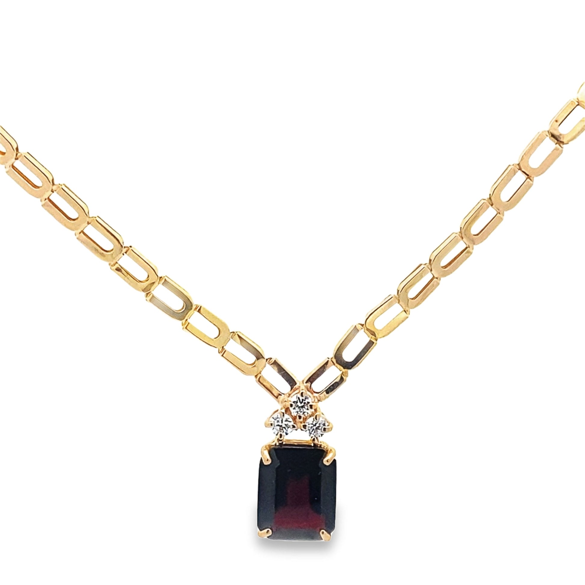 14K Yellow Gold Ladies Garnet Center Stone Necklace 15.5In 6.7Dwt