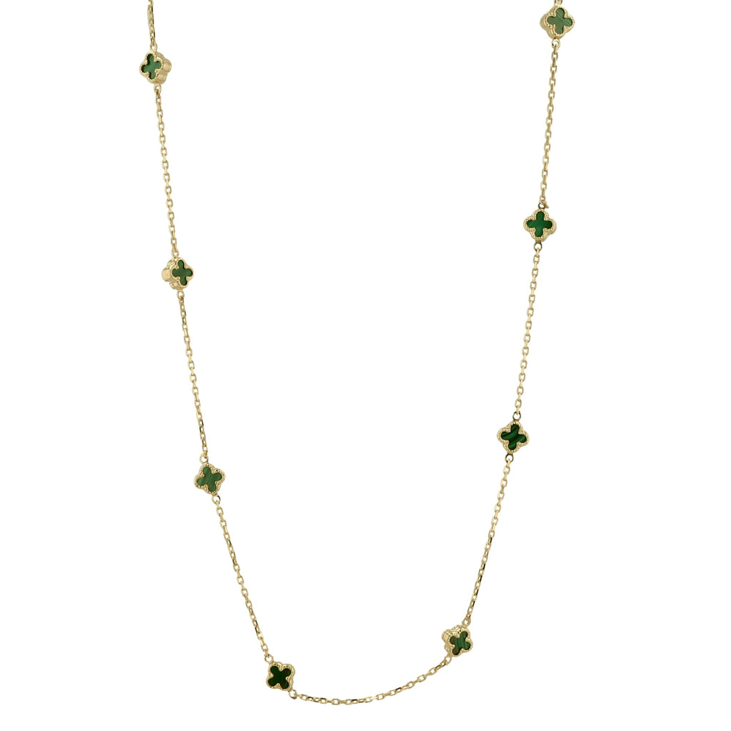14K Yellow Gold Green Flowers Necklace 20In 4.0Dwt