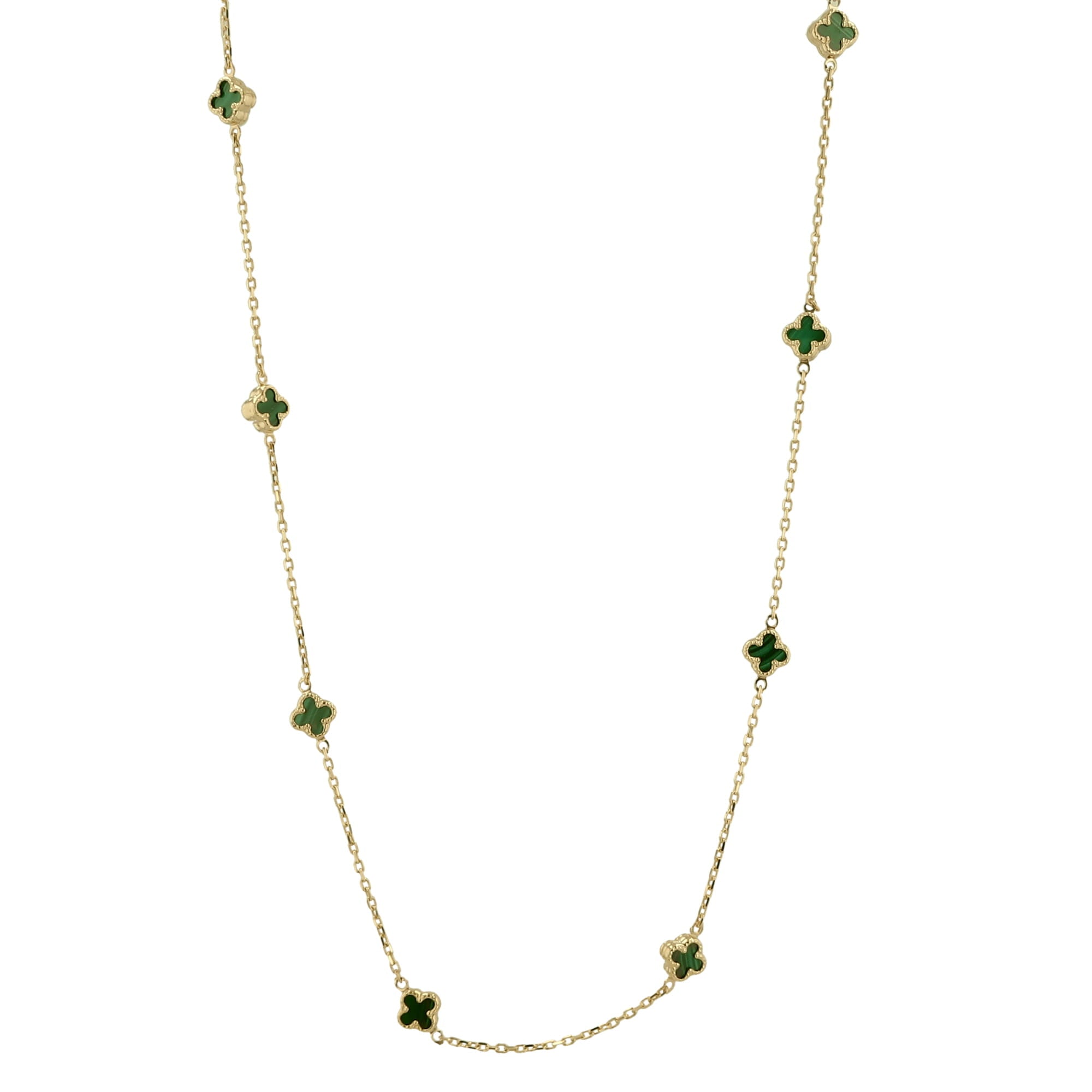 14K Yellow Gold Green Flowers Necklace 20In 4.0Dwt