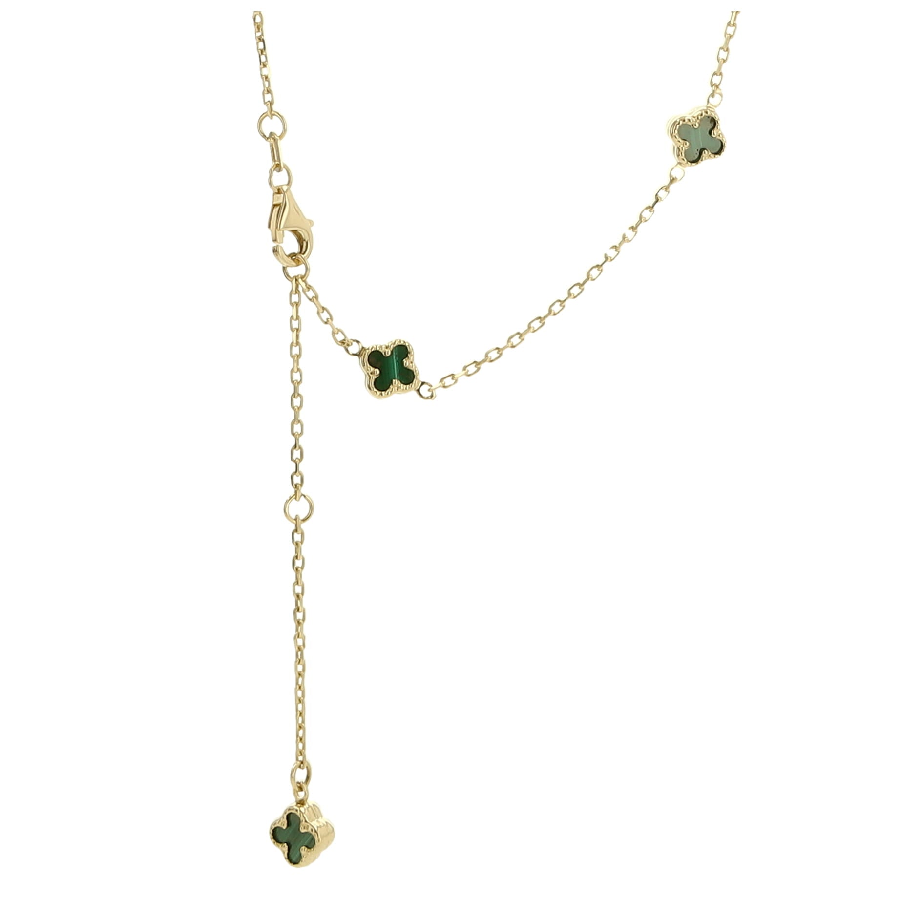 14K Yellow Gold Green Flowers Necklace 20In 4.0Dwt