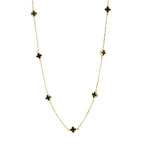14K Yellow Gold Onyx Flowers Necklace 20In 3.4Dwt