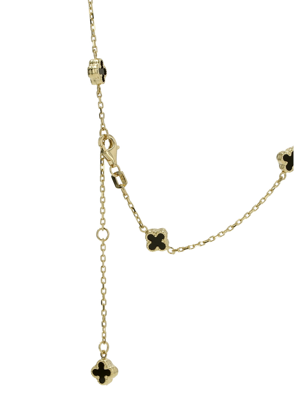 14K Yellow Gold Onyx Flowers Necklace 20In 3.4Dwt