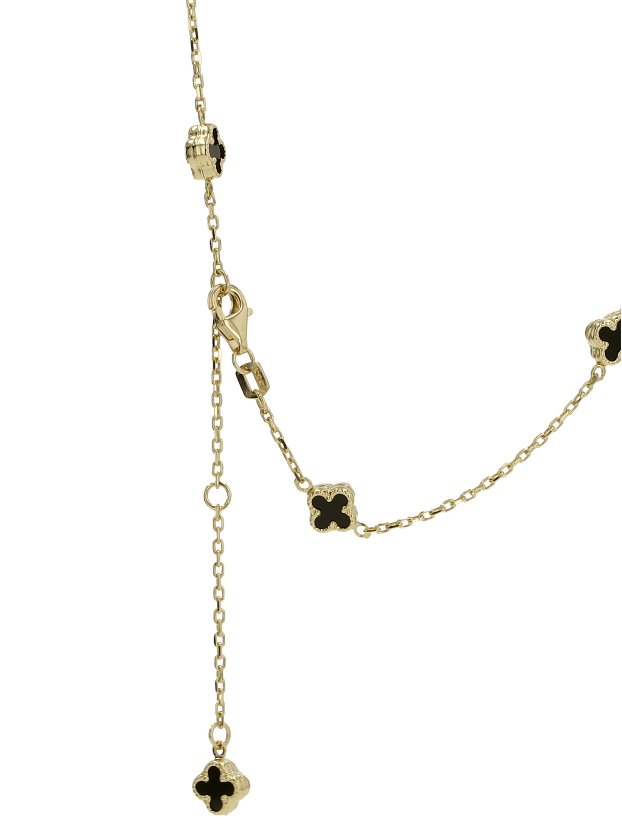 14K Yellow Gold Onyx Flowers Necklace 20In 3.4Dwt