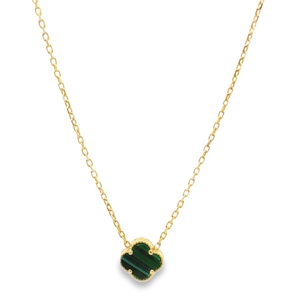 14K Yellow Gold Green One Flower Necklace 19In  2Dwt