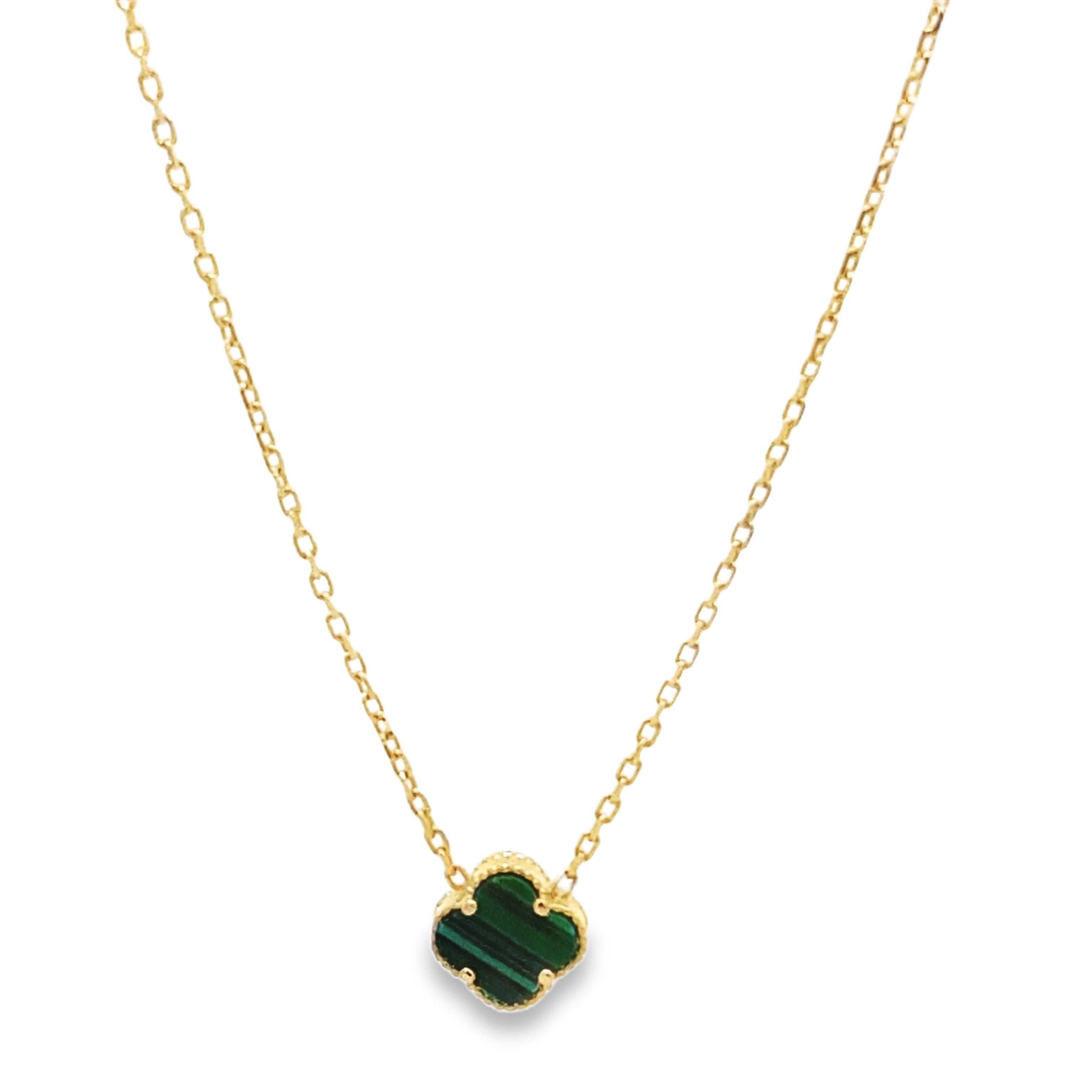 14K Yellow Gold Green One Flower Necklace 19In  2Dwt