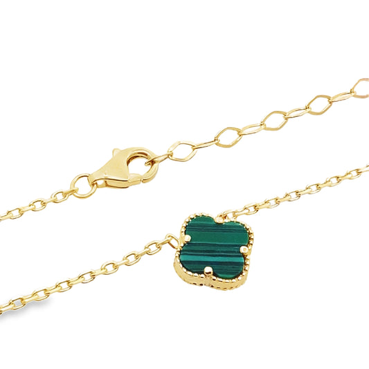 14K Yellow Gold Green One Flower Necklace 19In  2Dwt