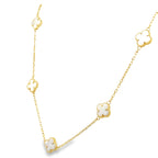 10K Yellow Gold Five White Flowers Necklace 18In 3.5Dwt