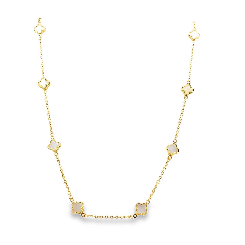 10K Yellow Gold Small White Flowers Necklace 18In 3.5Dwt