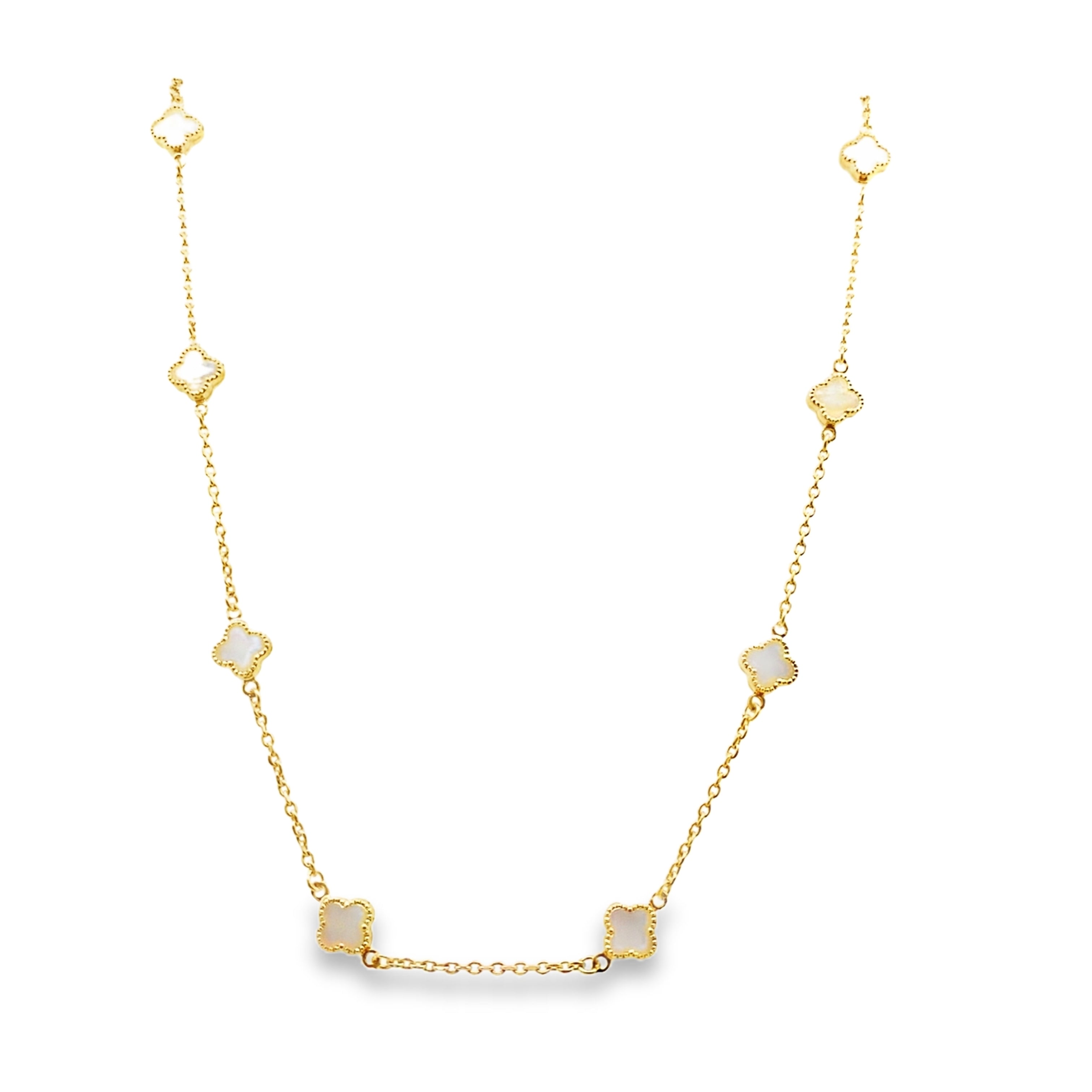 10K Yellow Gold Small White Flowers Necklace 18In 3.5Dwt