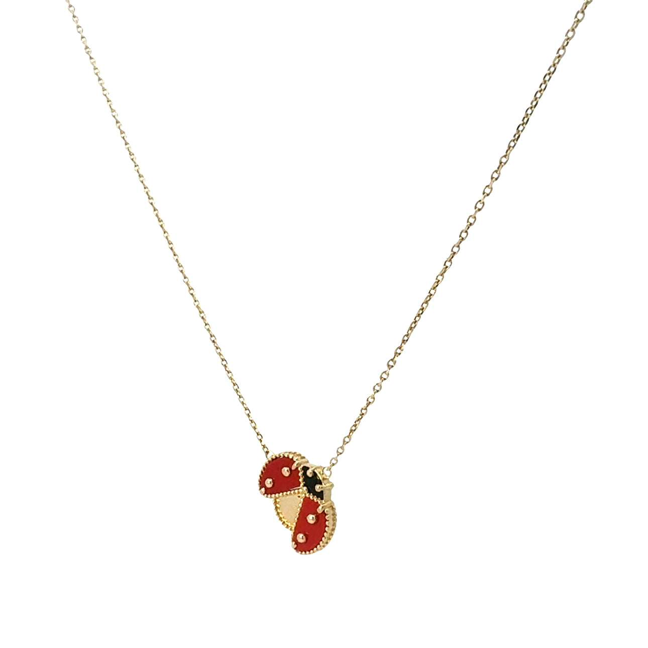 10K Yellow Gold Large Ladybug Cable Link Necklace 17In + Ext 1.8Dwt