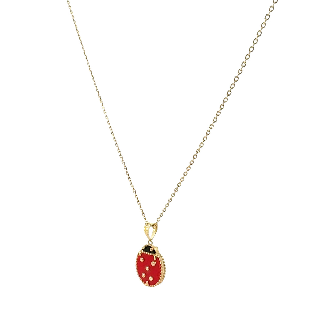 10K Yellow Gold Medium Ladybug Cable Link Necklace 17In +Ext 1.7Dwt