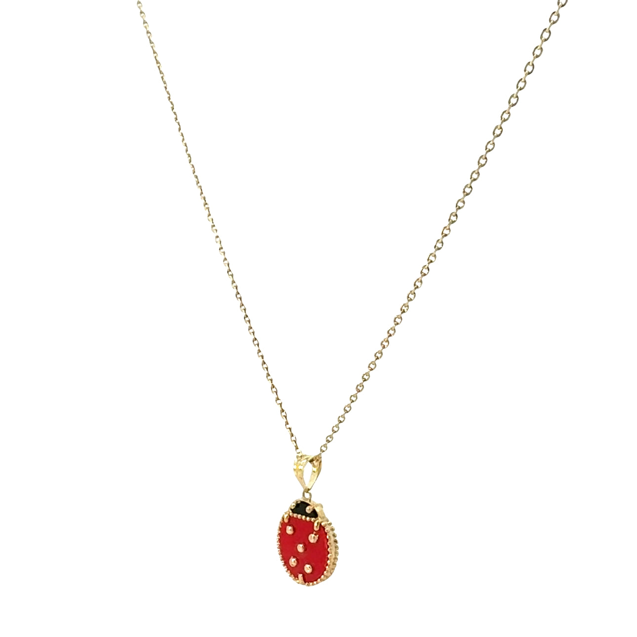 10K Yellow Gold Medium Ladybug Cable Link Necklace 17In +Ext 1.7Dwt