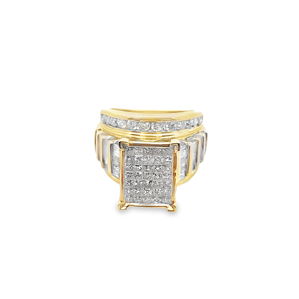 3.00Ctw 10K Yellow Gold Diamond Composite Rectangular Engagement Ring  Size 7  6.6Dwt