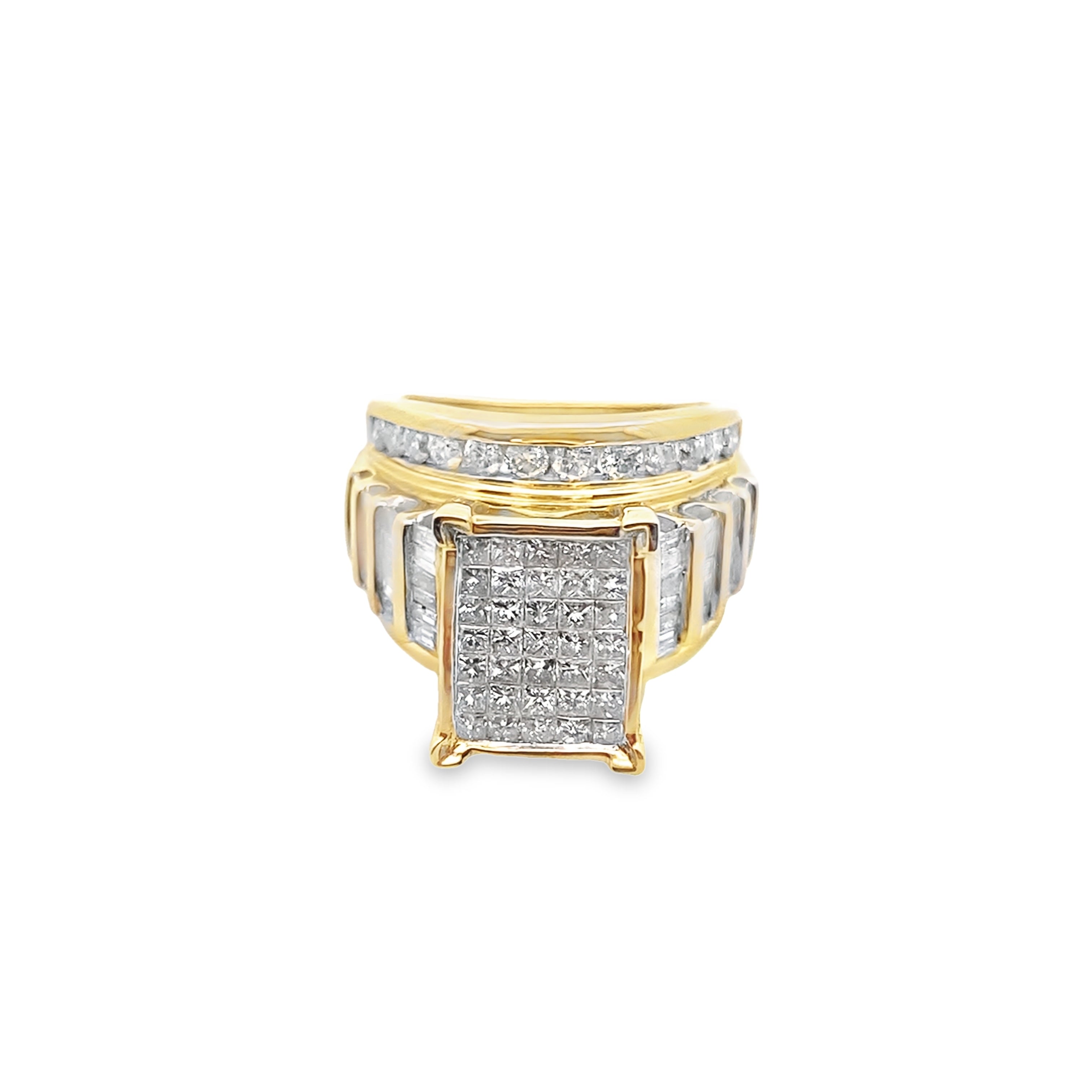 3.00Ctw 10K Yellow Gold Diamond Composite Rectangular Engagement Ring  Size 7  6.6Dwt
