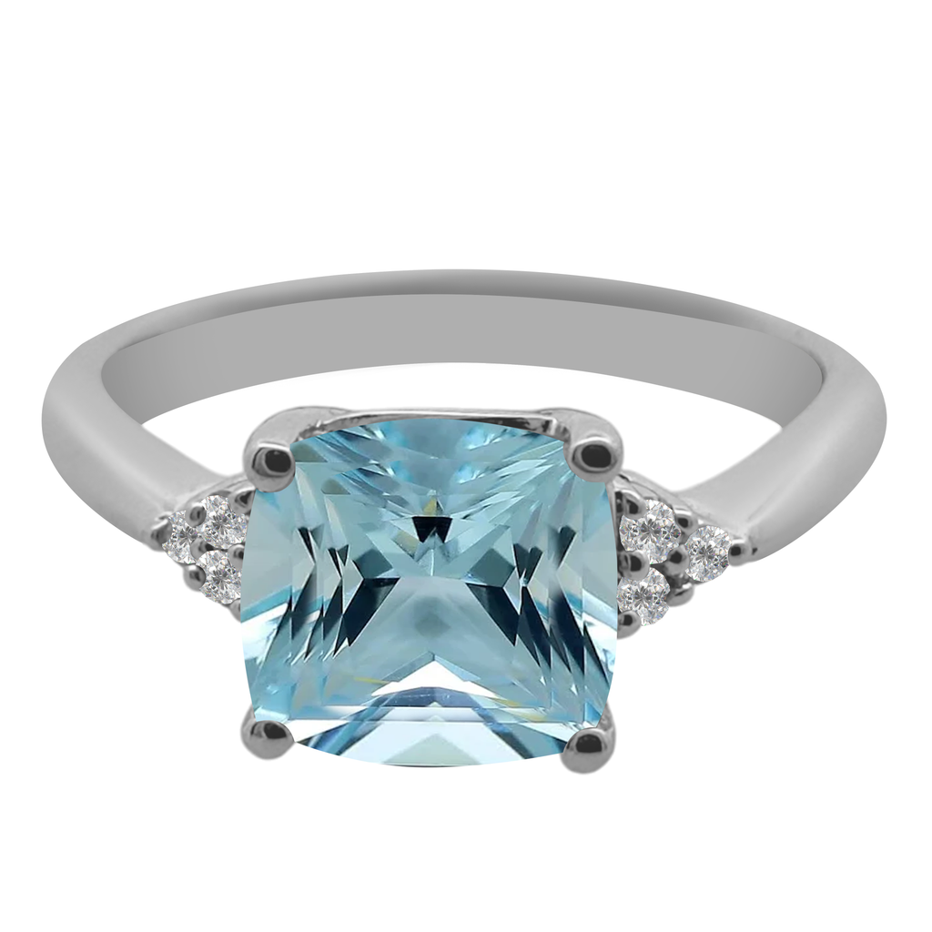 1.34 Aqcu 0.05 Dird 14K White Gold Aquamarine & Dia Ring Size 7 2.4Dwt
