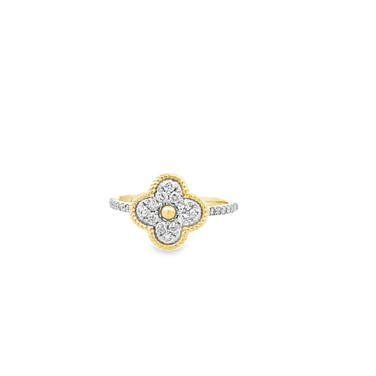 0.33Ctw 14K Yellow Gold Diamond Flower Ring Size 7 1.6Dwt