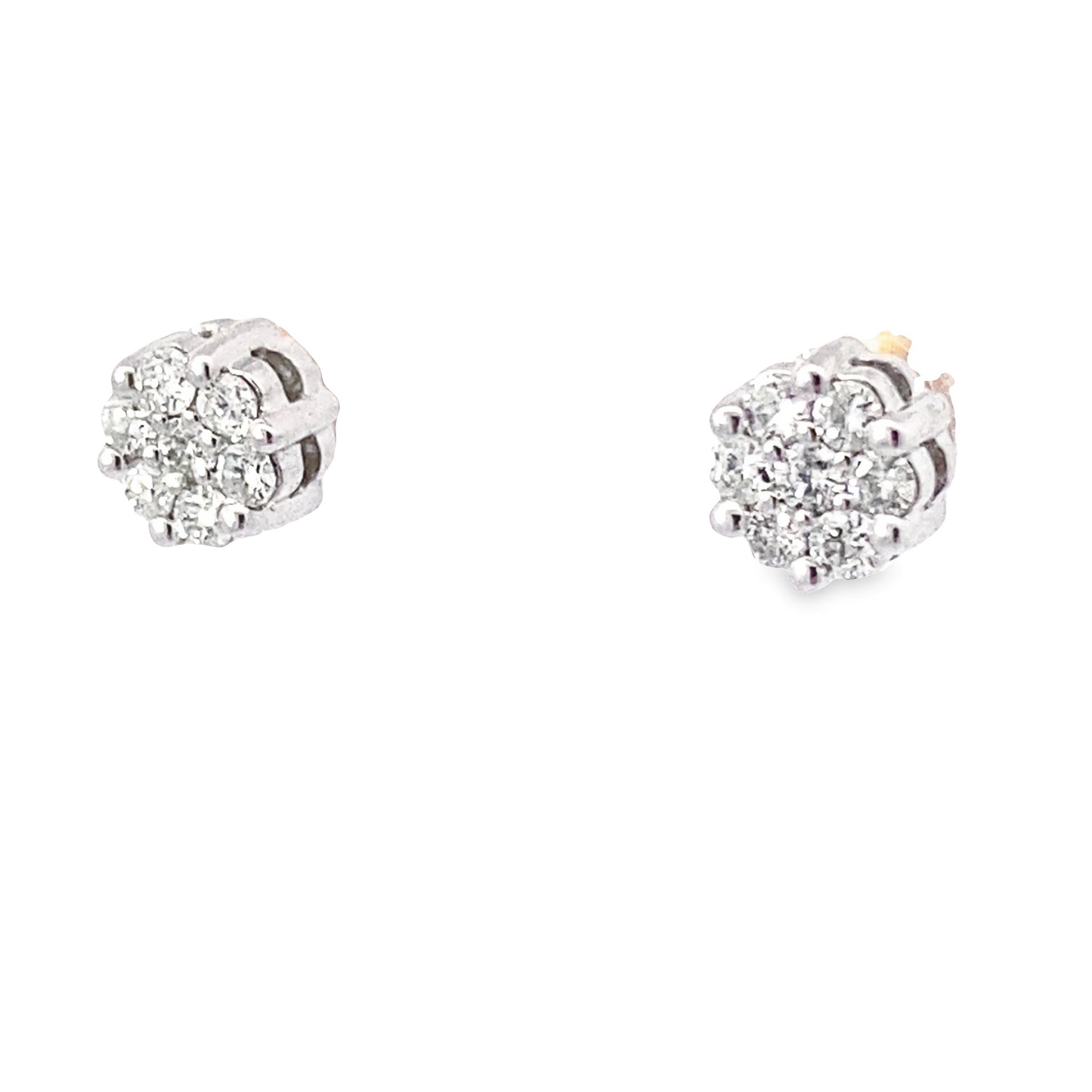 0.32Ctw 14K White Gold Diamond Flower Cluster Stud Earrings