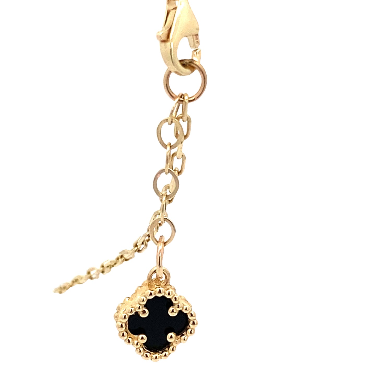 14K Yellow Gold Onyx Flower Bracelet 8In