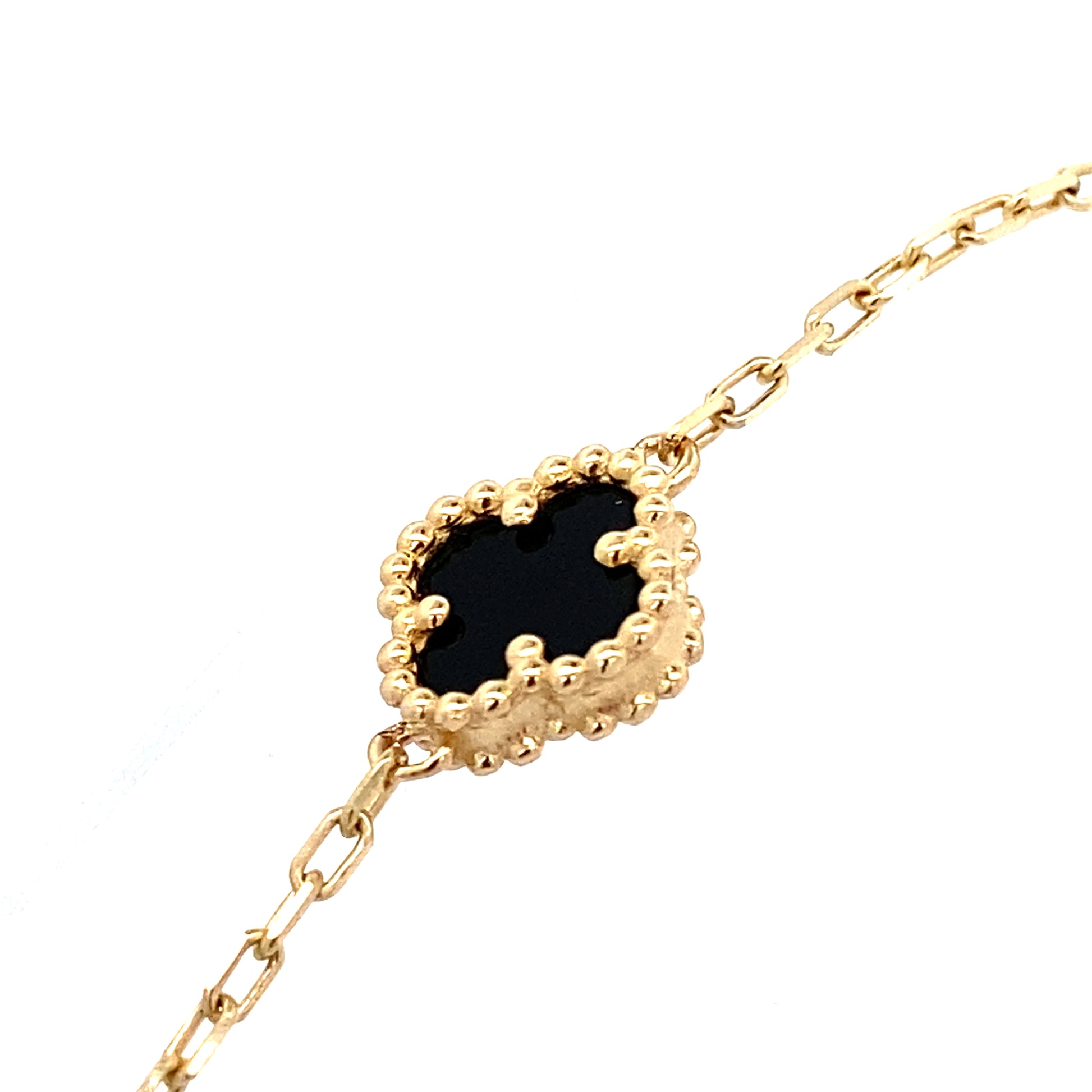 14K Yellow Gold Onyx Flower Bracelet 8In