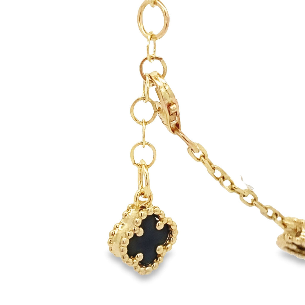 10K Yellow Gold Onyx  Flowers Bracelet 7In 3.6Dwt