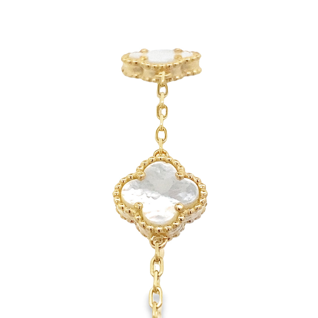 14K Yellow Gold Mother Of Pearl Flower Bracelet 8In