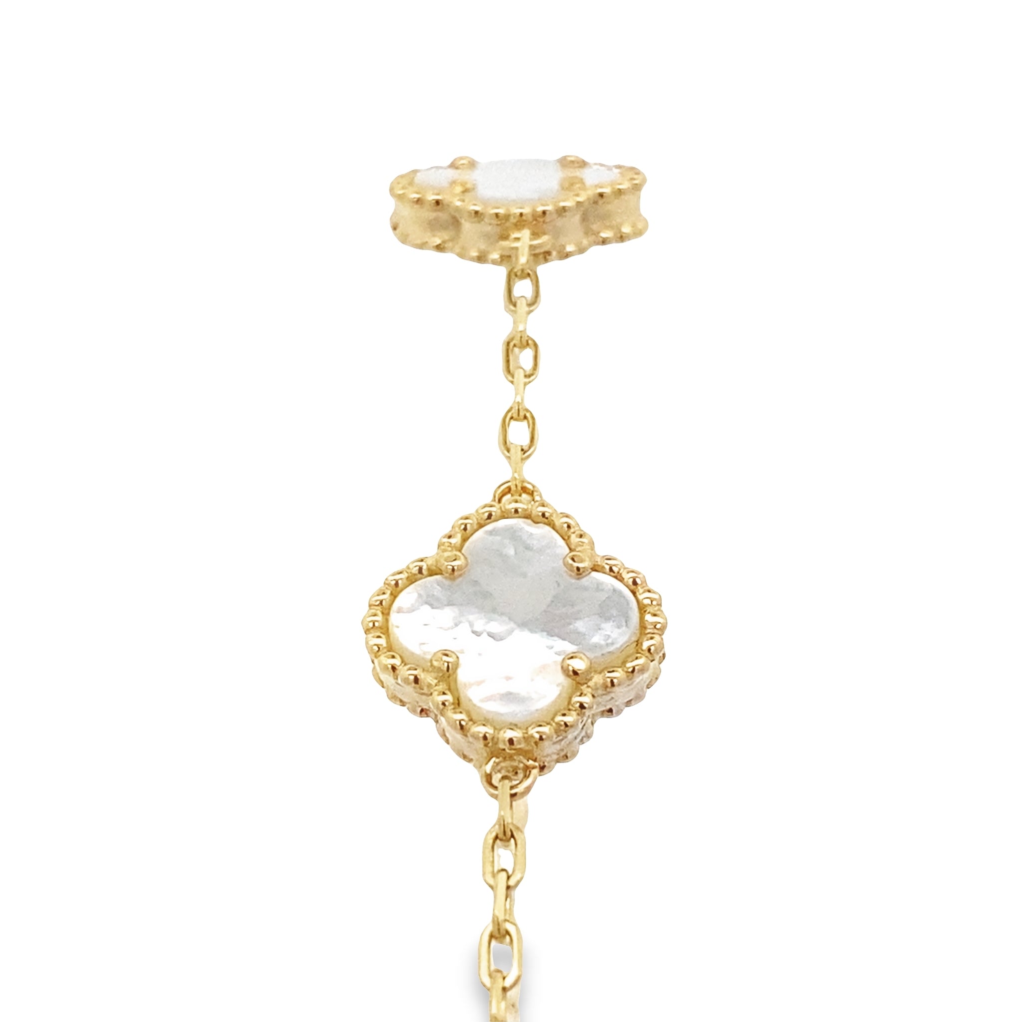 14K Yellow Gold Mother Of Pearl Flower Bracelet 8In