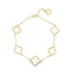 14K Yellow Gold Mother Of Pearl Flower Bracelet 8In