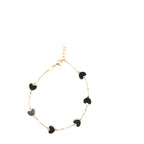 14K Yellow Gold Onyx Heart Bracelet 7.0In 1.0Dwt