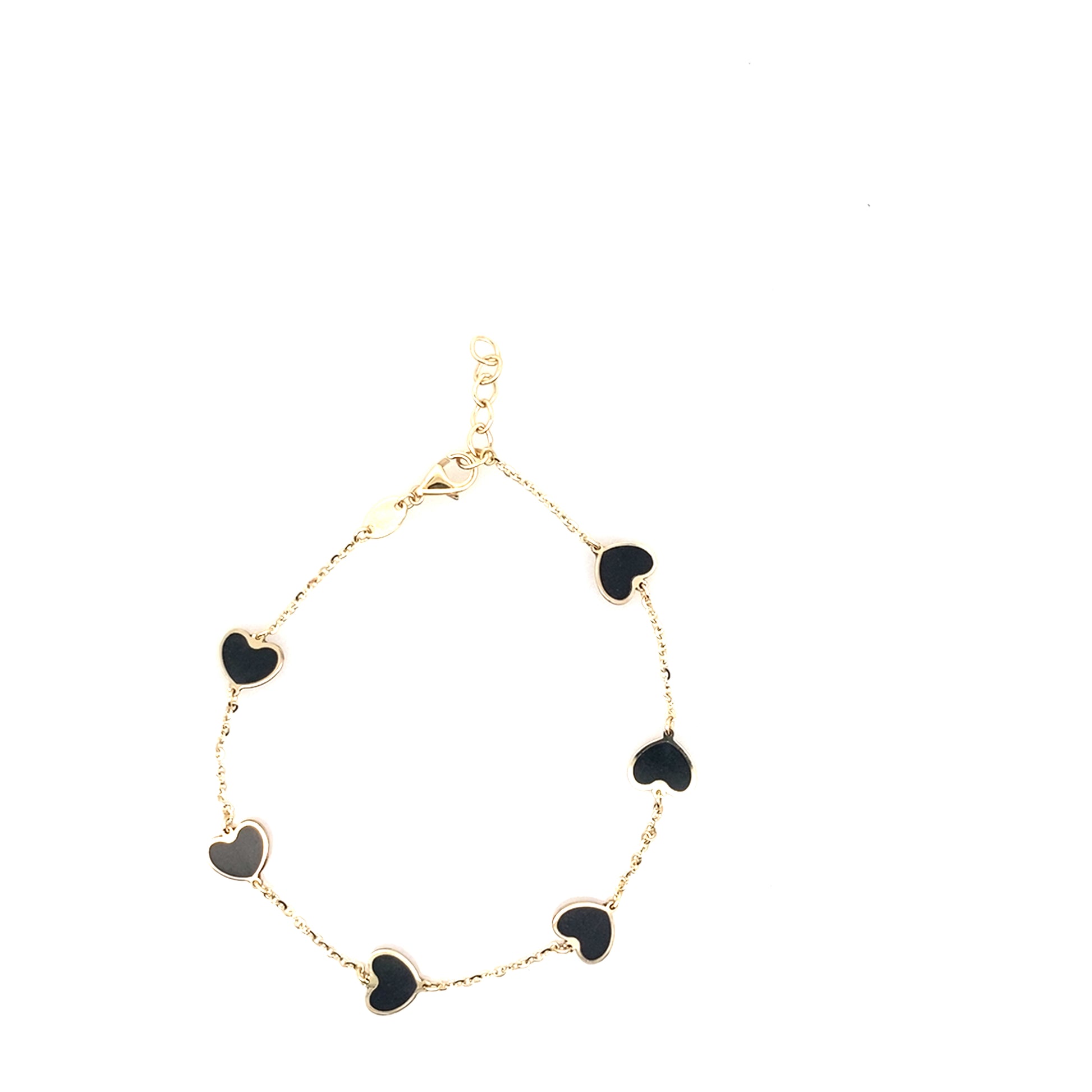 14K Yellow Gold Onyx Heart Bracelet 7.0In 1.0Dwt