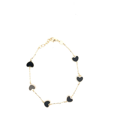 14K Yellow Gold Onyx Heart Bracelet 7.0In 1.0Dwt