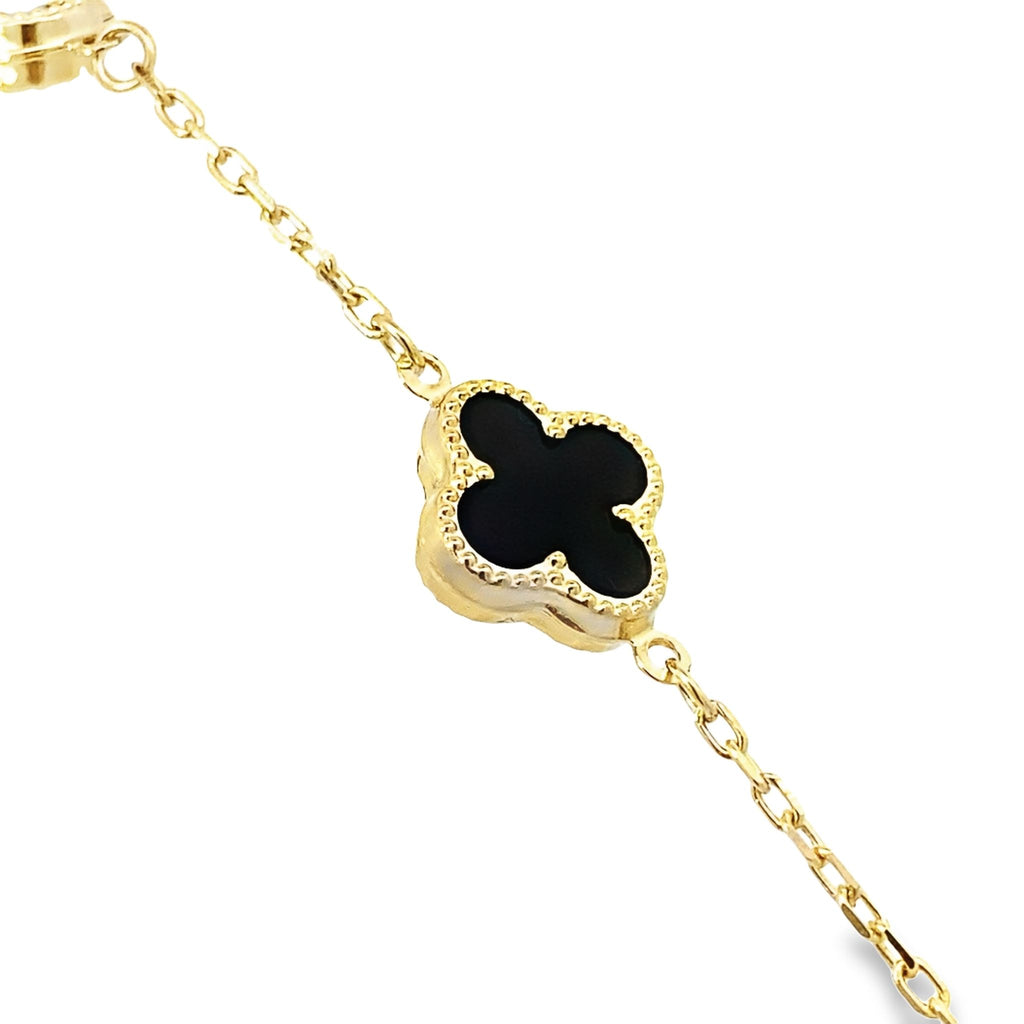 14K Yellow Gold Onyx Flower Bracelet 8In 2.1Dwt