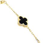 14K Yellow Gold Onyx Flower Bracelet 8In 2.1Dwt