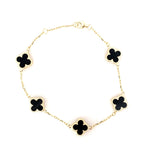 14K Yellow Gold Onyx Flower Bracelet 8In 2.1Dwt