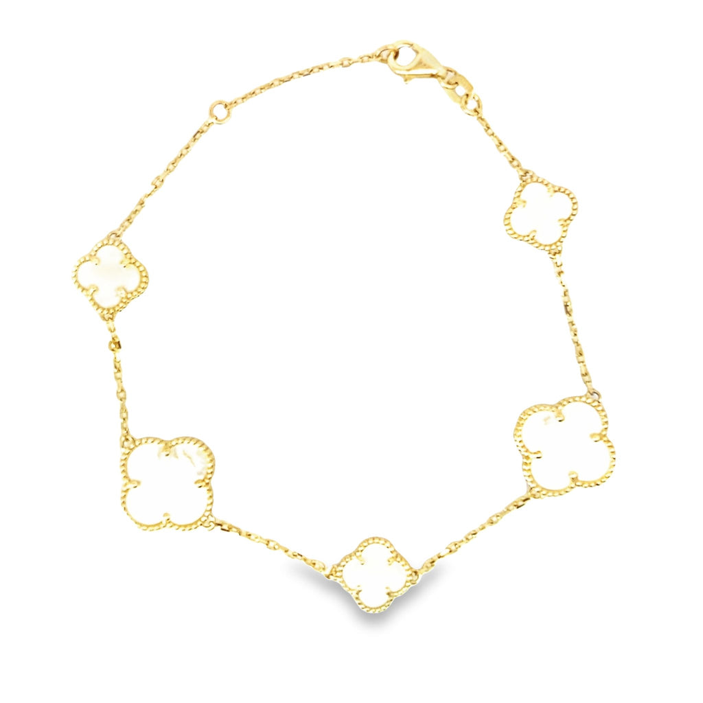 14K Yellow Gold Mother Of Pearl Flower Bracelet 8In 3.9Dwt