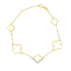 14K Yellow Gold Mother Of Pearl Flower Bracelet 8In 3.9Dwt