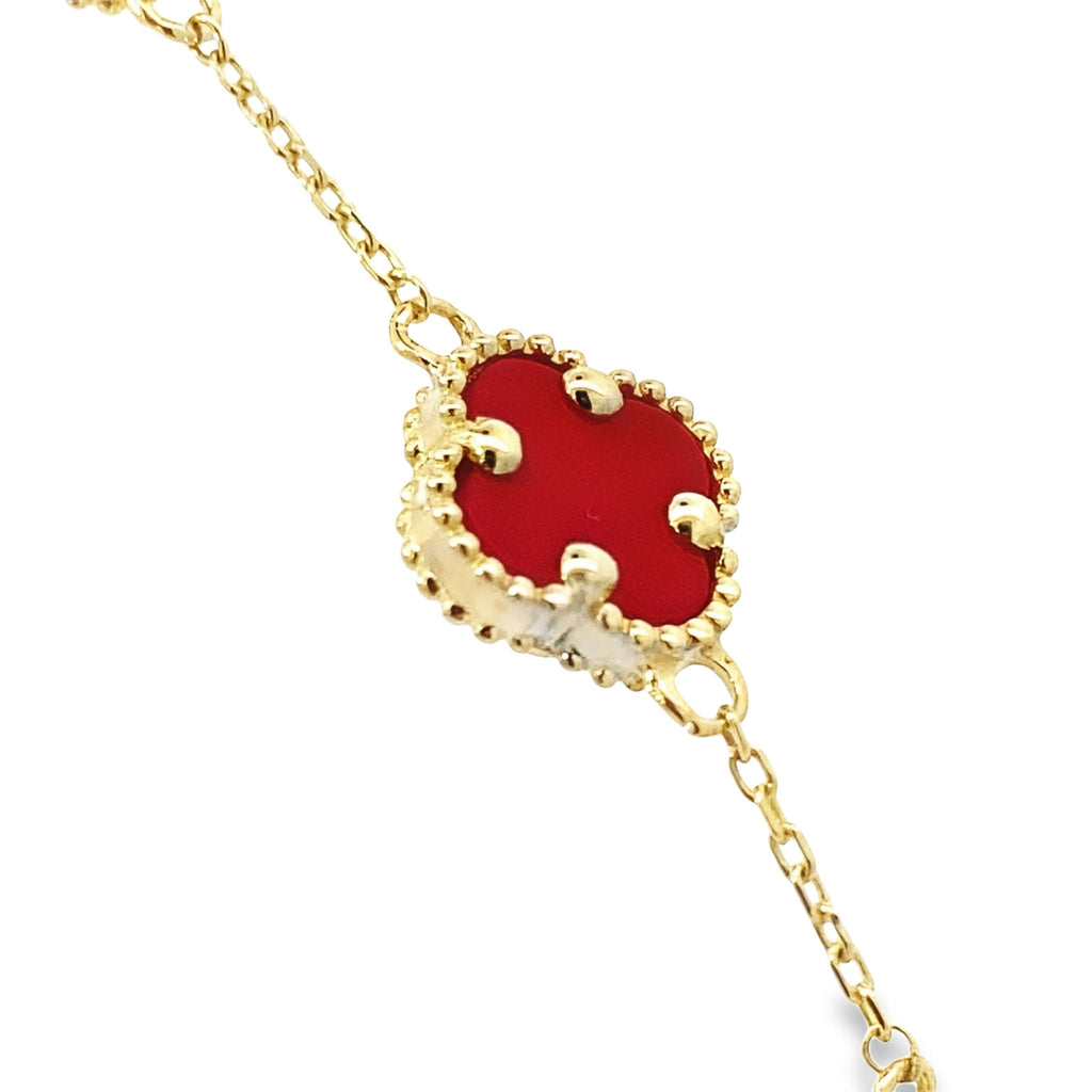 14K Yellow Gold Red Flowers Bracelet 7In 3.5Dwt