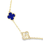14K Yellow Gold Royal Blue & Gold Flowers Bracelet 8In 2.8Dwt