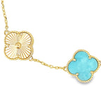 14K Yellow Gold Teal Stone & Gold Flowers Bracelet 8In 4.5Dwt