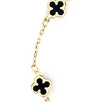 10K Yellow Gold Small Onyx Flowers Bracelet 8In 1.5Dwt