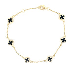 10K Yellow Gold Small Onyx Flowers Bracelet 8In 1.5Dwt