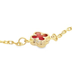 10K Yellow Gold Small Red Stone Flowers Bracelet 8In 1.3Dwt