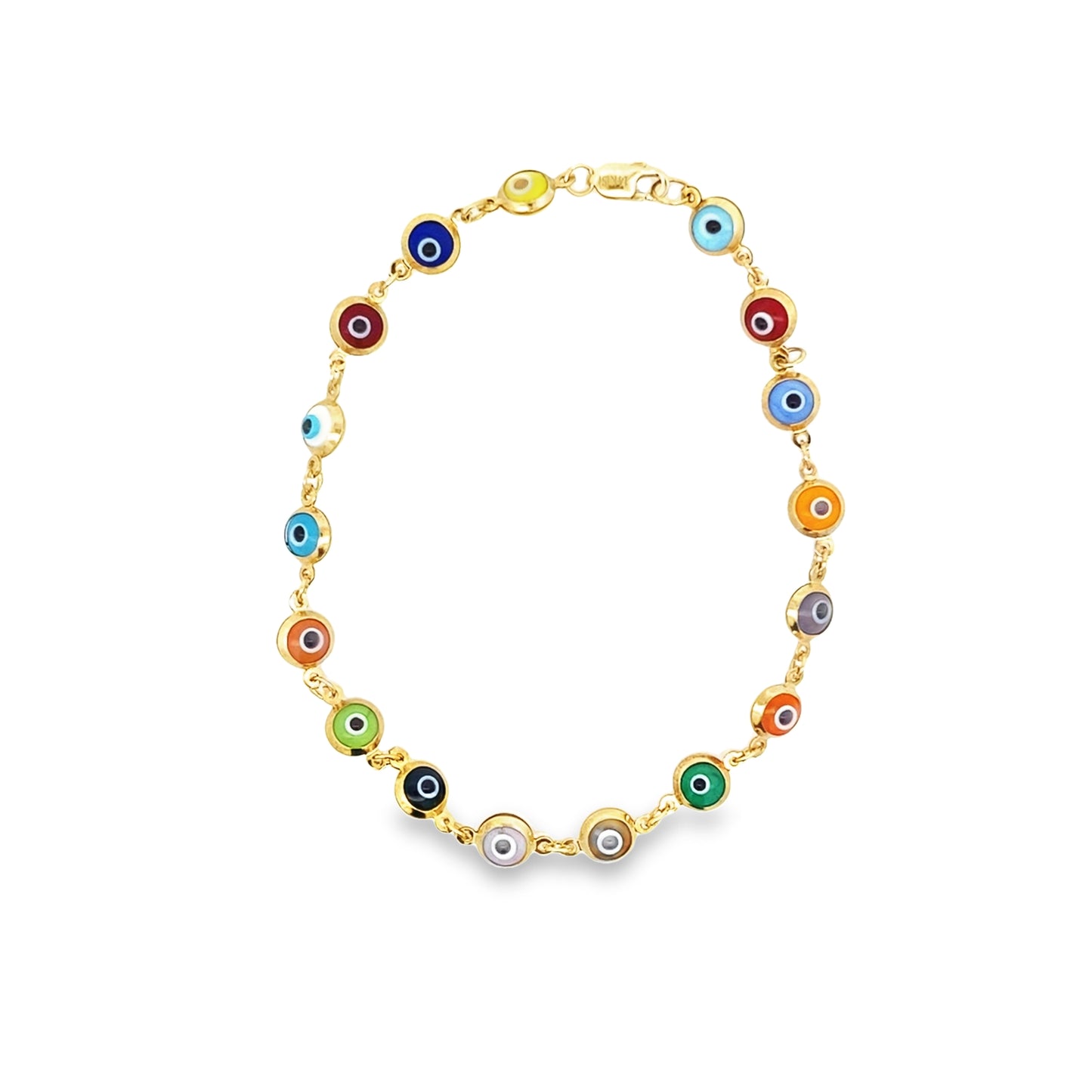 14K Yellow Gold Multicolor Evil Eye Bracelet 7In 1.7Dwt