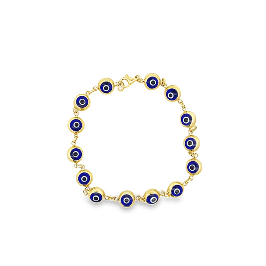 14K Yellow Gold Royal Blue Evil Eye Bracelet 7.5In 4.5Dwt