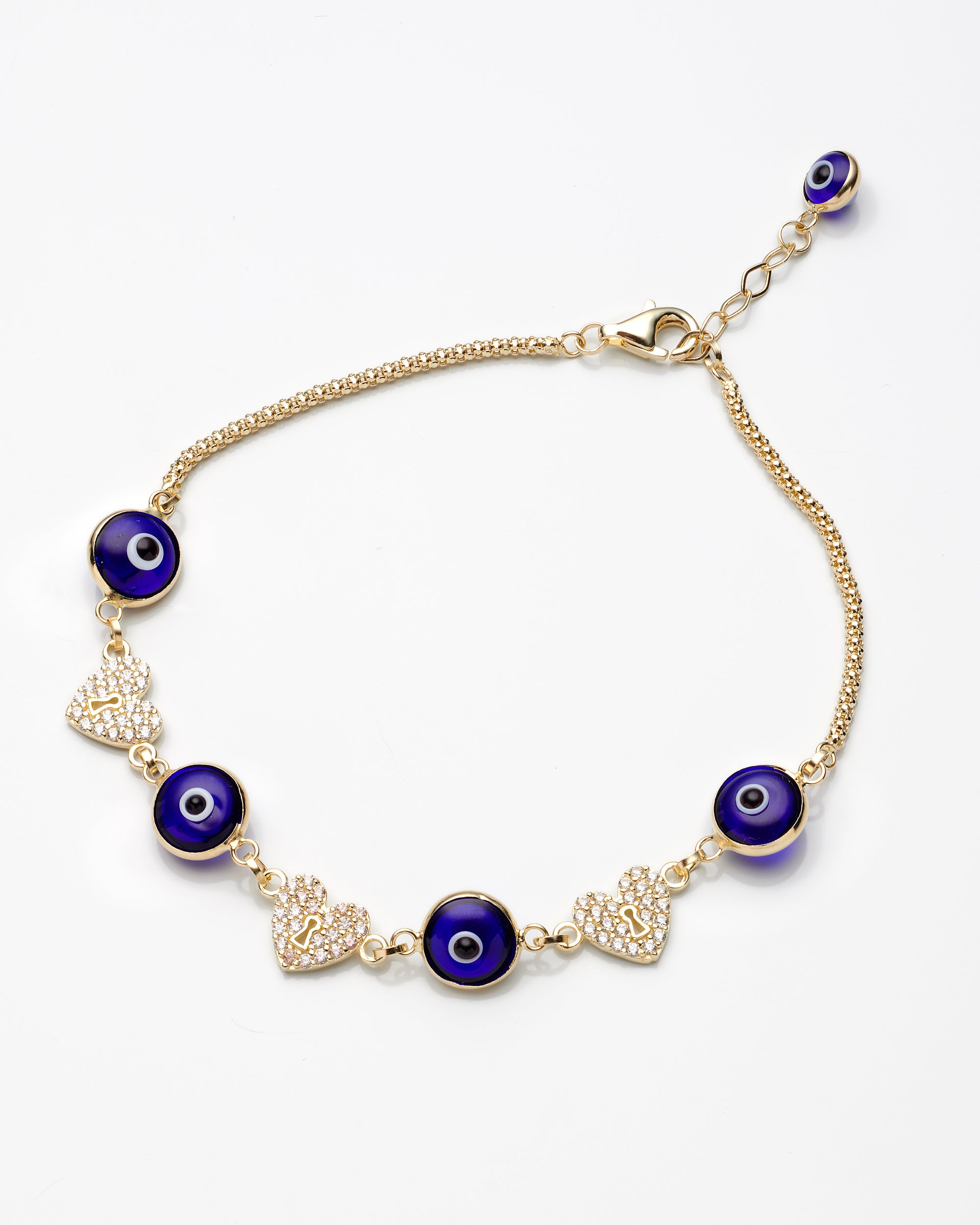 14K Yellow Gold Royal Blue Evil Eye Bracelet 8In 2.6Dwt