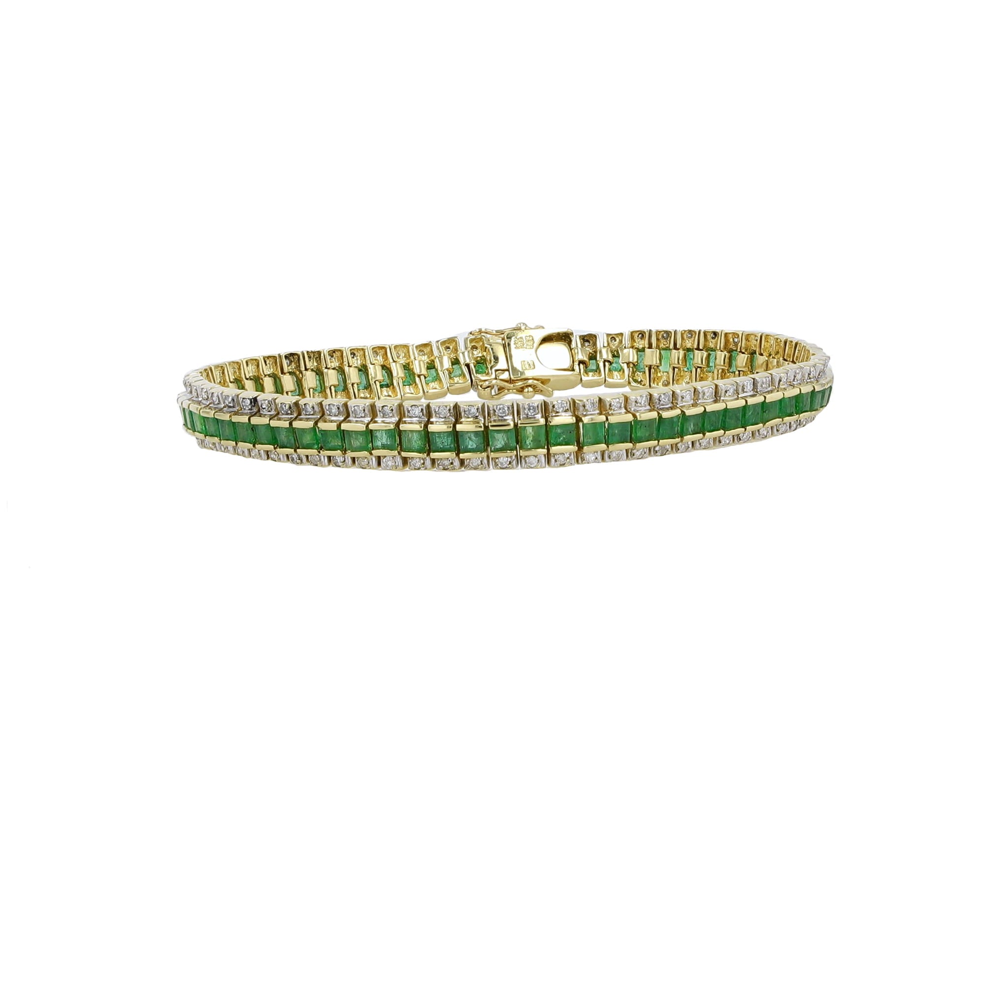 14K Yellow Gold Diamond & Emerald Tennis Bracelet 7In 12.3Dwt